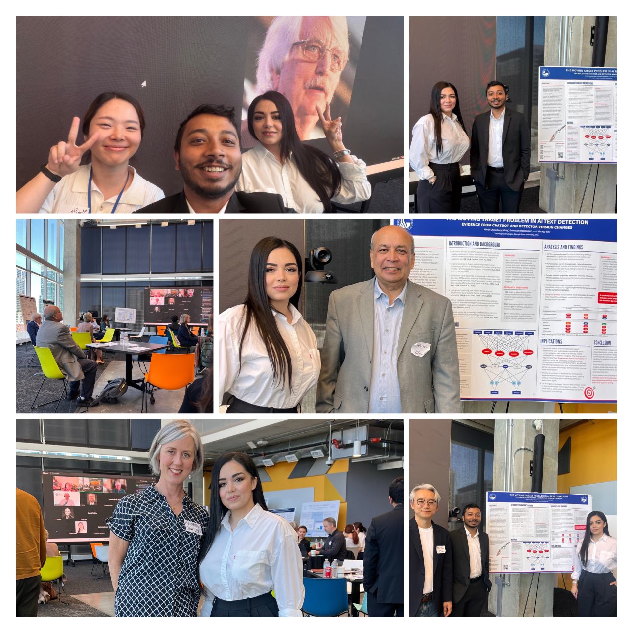 Collage from the AI-ALOE External Advisory Board Meeting 2026 at Georgia Tech, including poster presentation and colleagues