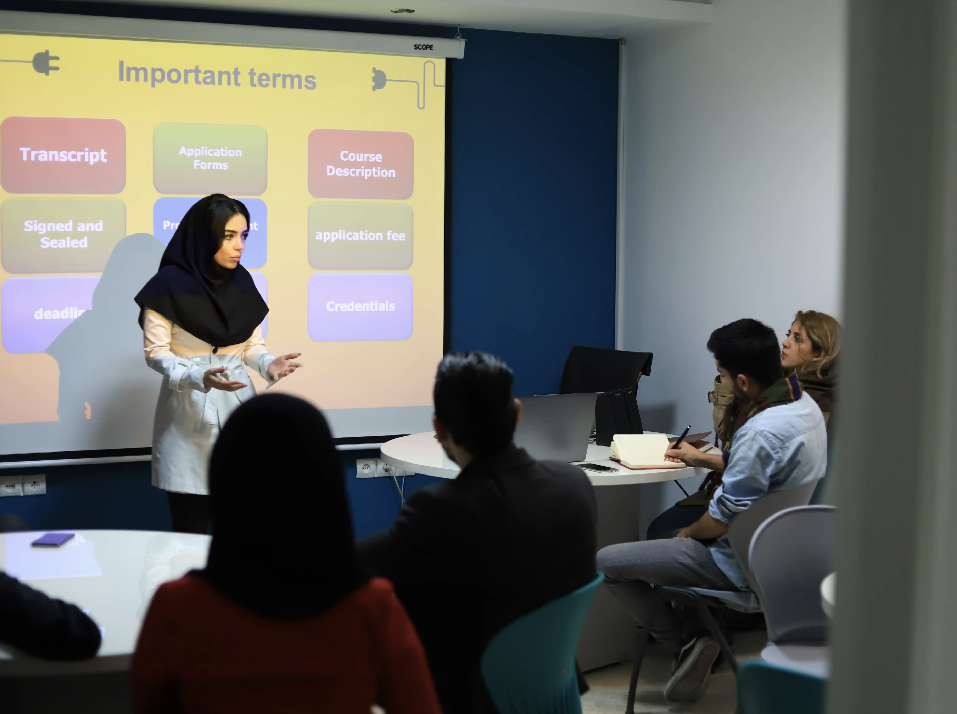 Students in classroom with projector during research study