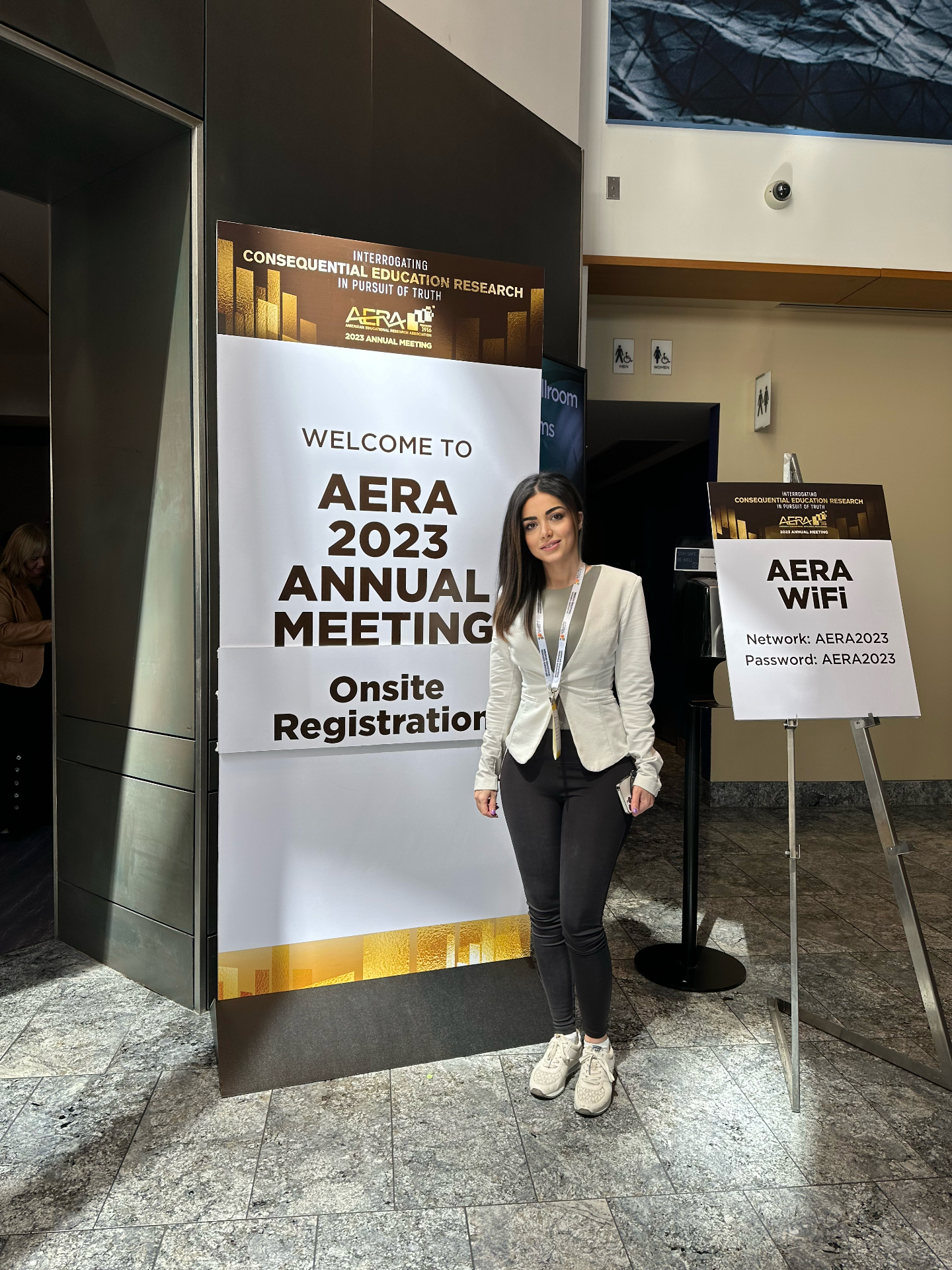 Researcher at AERA 2023 Annual Meeting registration area