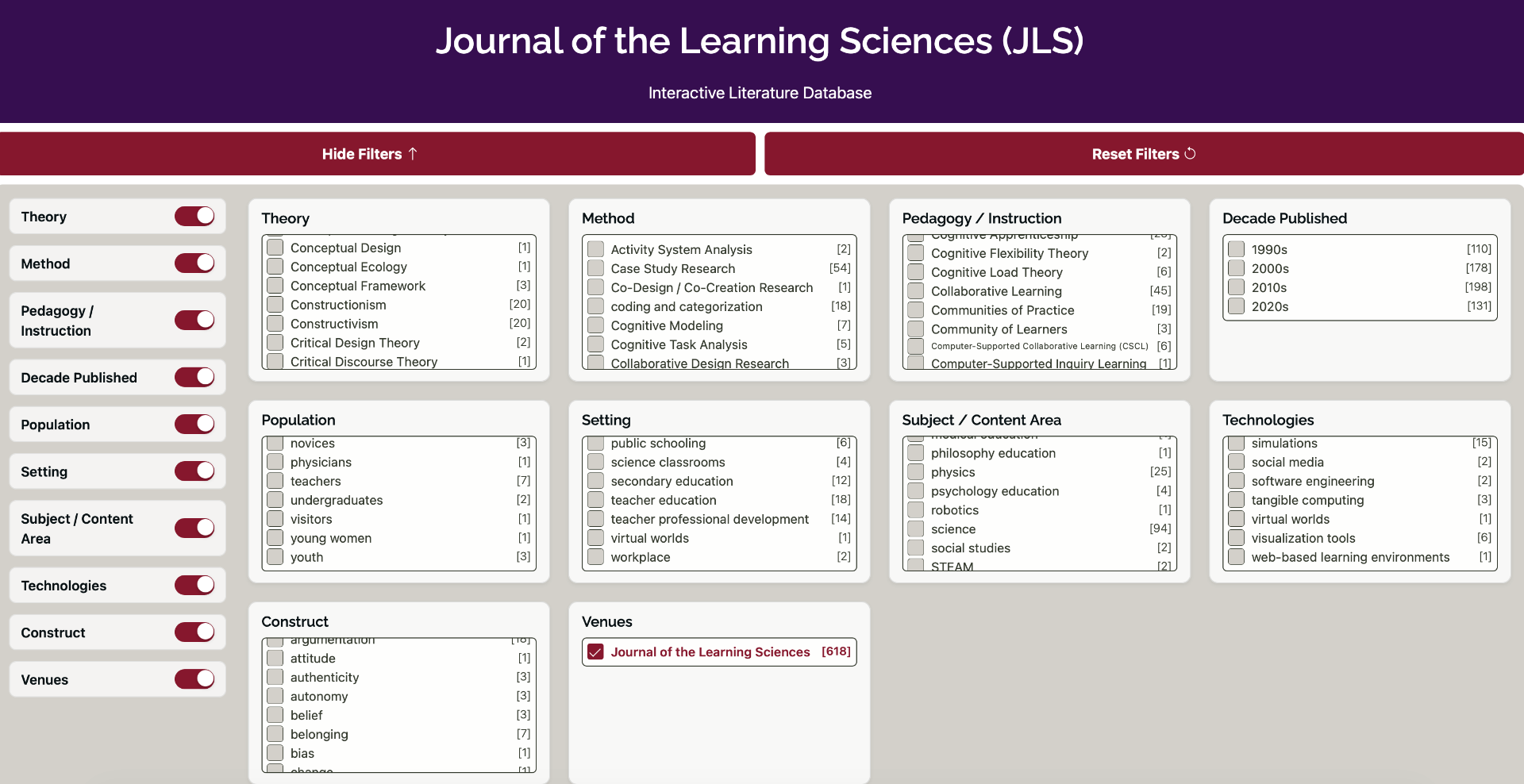 Interactive Literature Database for JLS